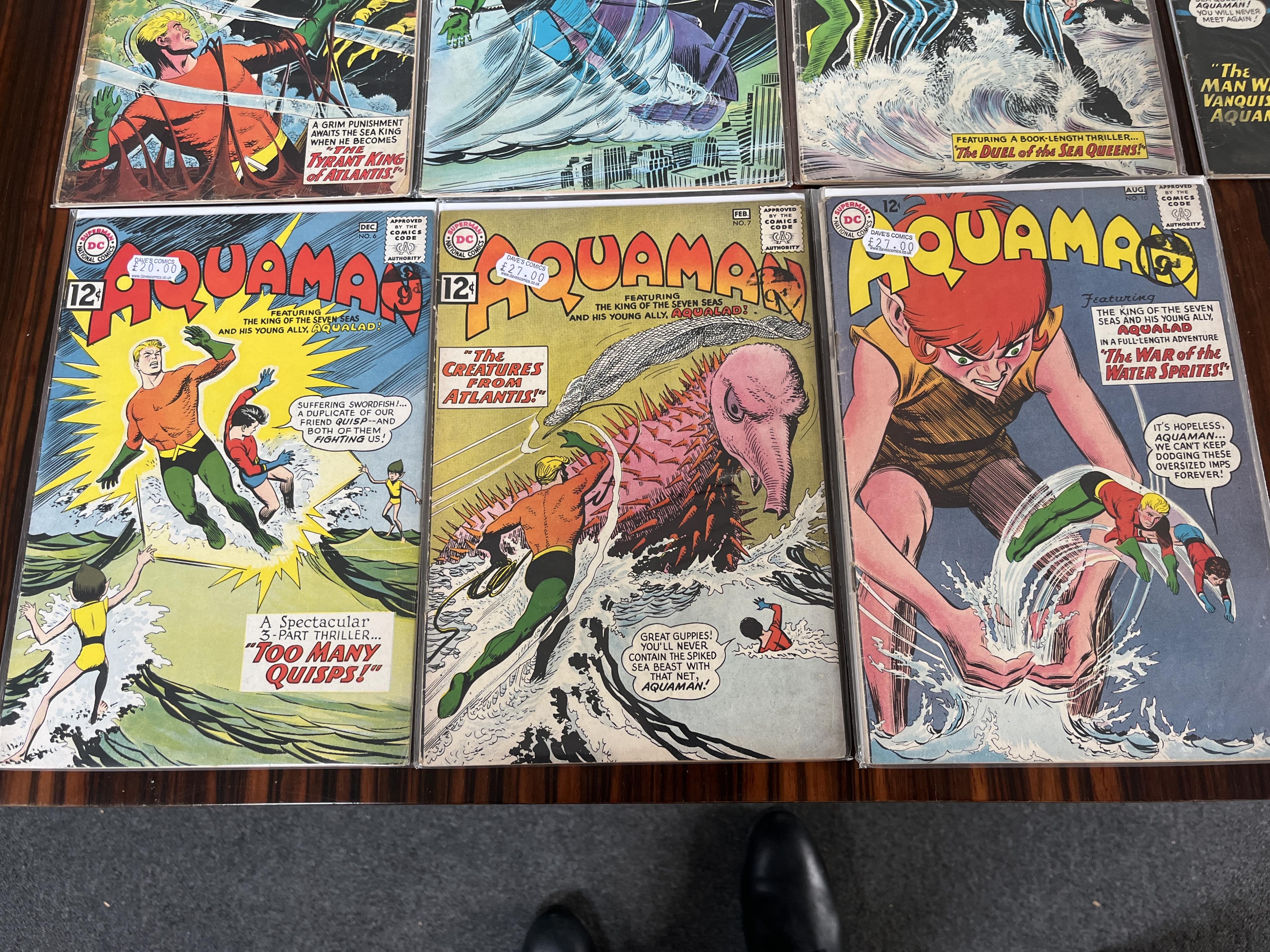 Aquaman, DC comics, 1962- 1978, 31 issues between #6–63, comprising, #6, #7, #9, #10, #14, #15, #16, #17, #20, #28 x2, #30 [minor key], #31, #34, #38 x2, #41, [minor key], #43, #49 x2, #50 [minor key] x2, #54, #56, #57,